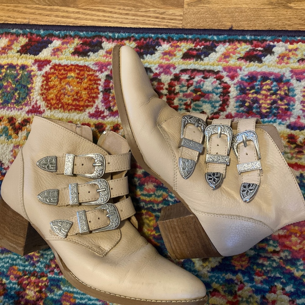 Nude ankle boots western buckles cowboy